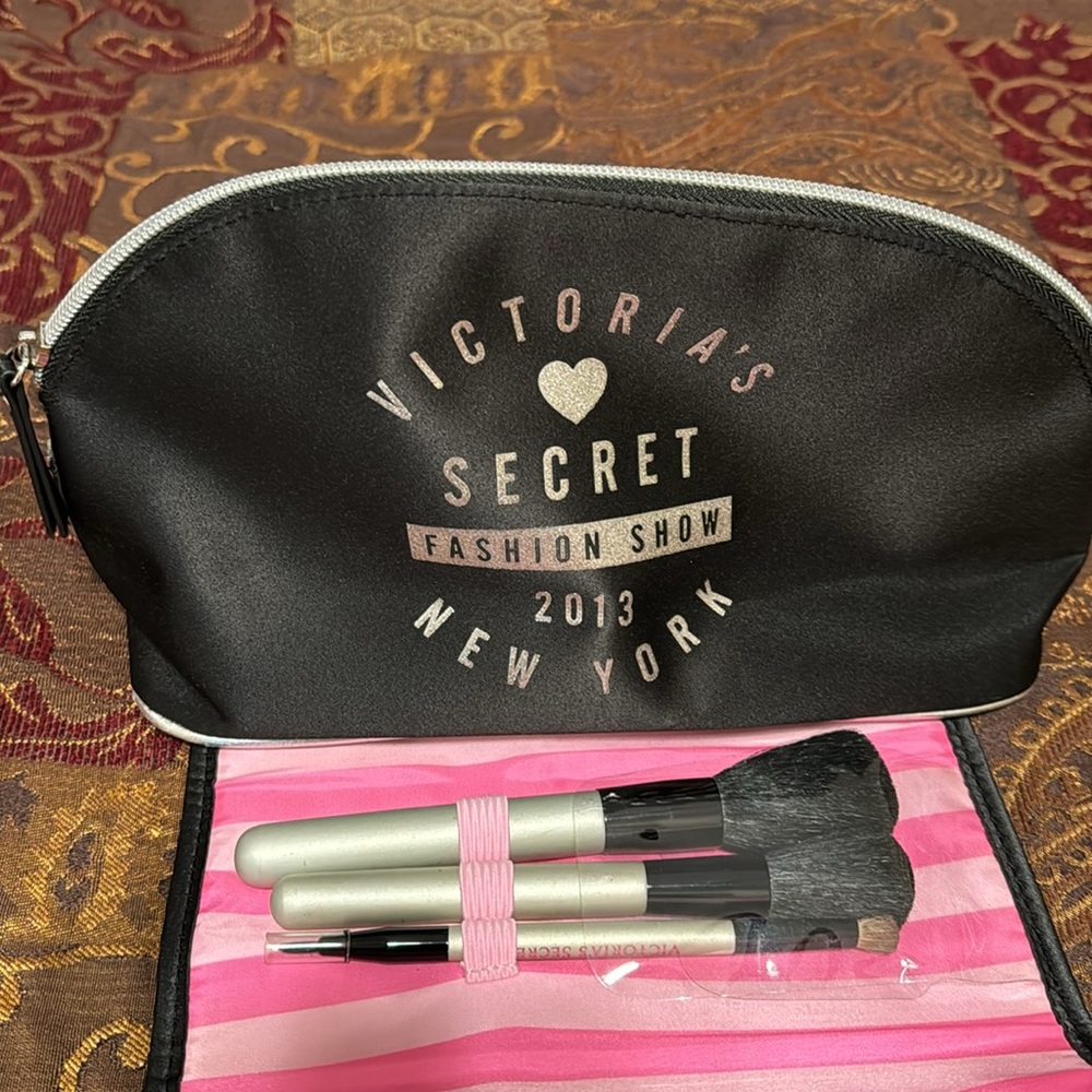 Victoria’s Secret goat hair brush set with case and cosmetic case.